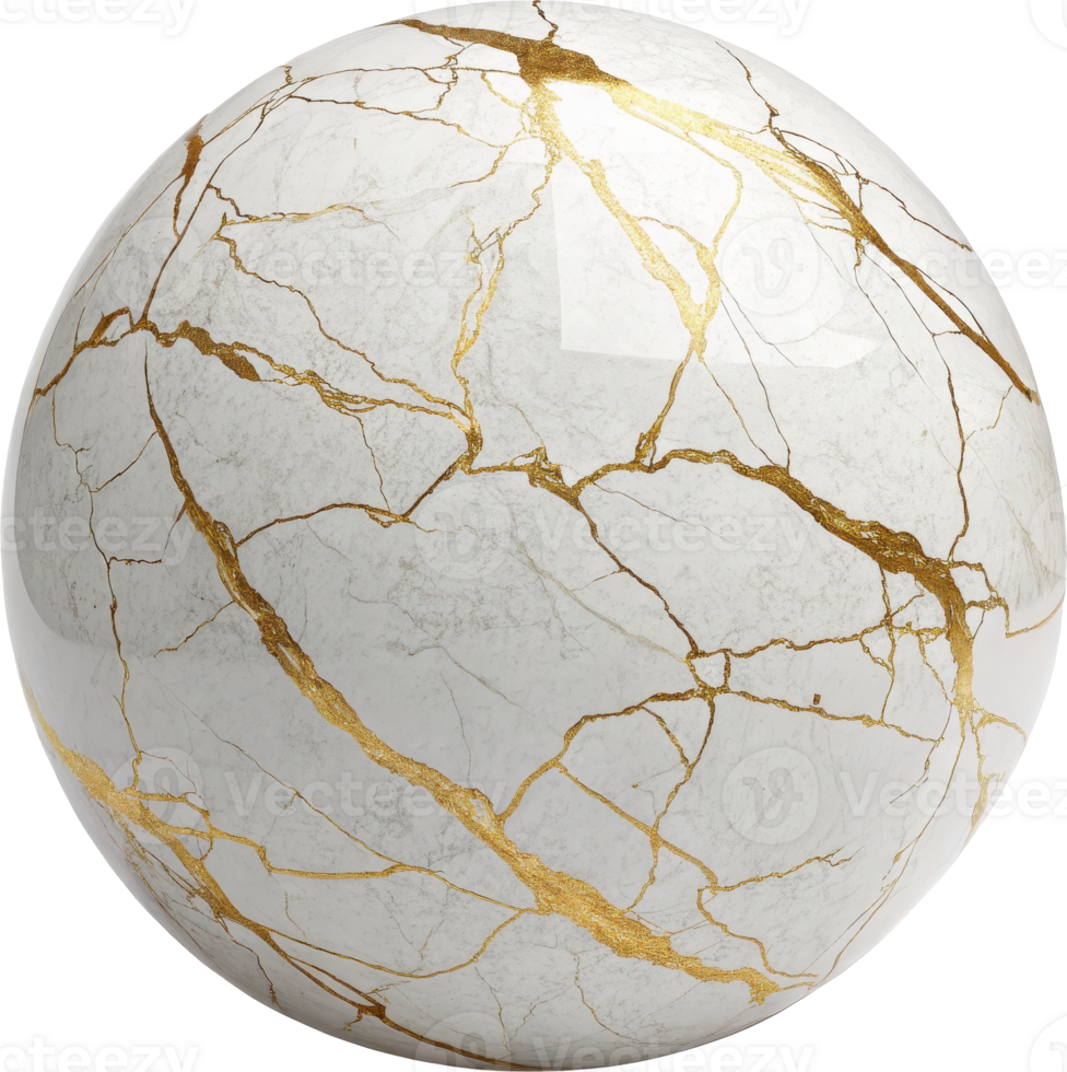 Marble sphere with intricate golden veins png
