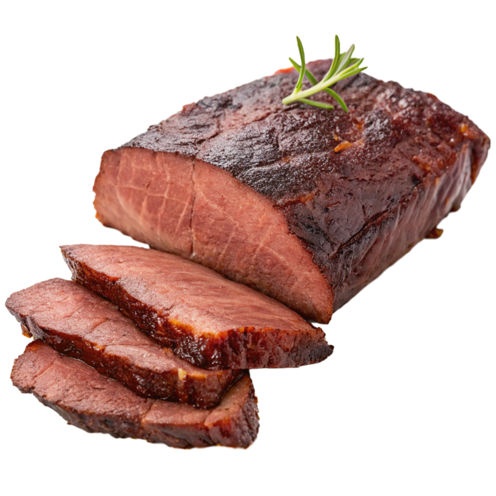 free sliced beef on a transparent background with a rosemary sprig png