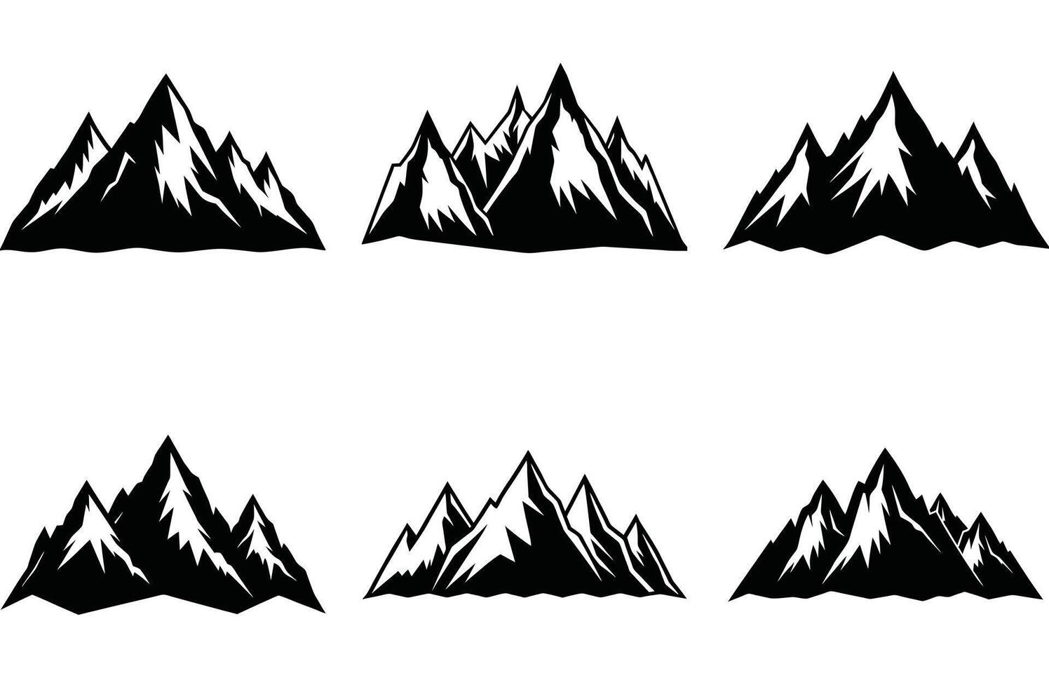 Six black and white graphic mountain ranges with sharp peaks mountains vector