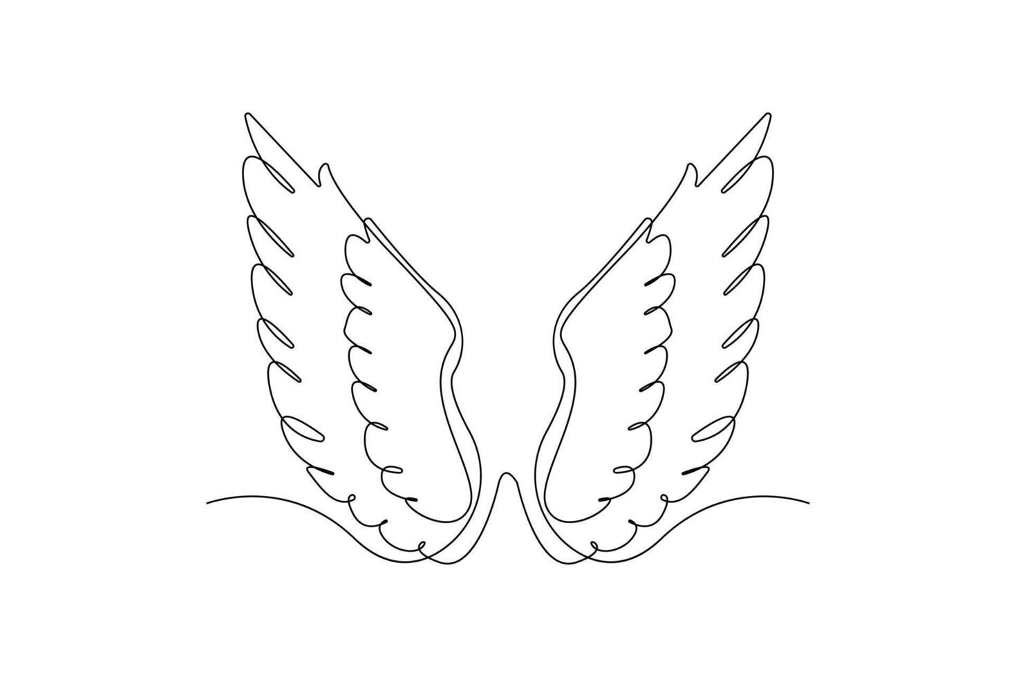 Hand-drawn angel wings one-line art drawing. Angel wings continuous outline icon vector