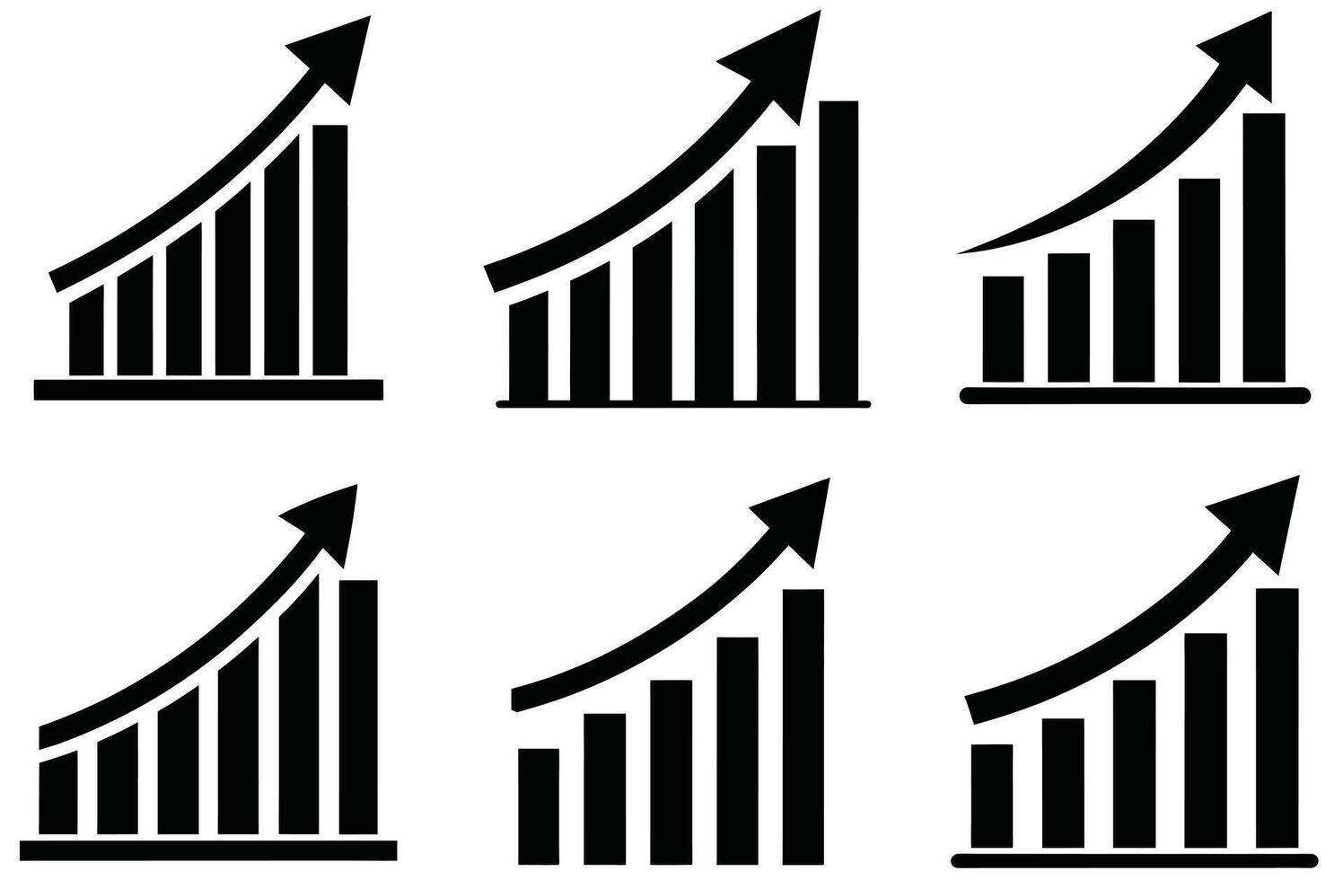 Six Black Bar Graph Icons Showing Upward Trend Growth Success Data Chart Increase vector