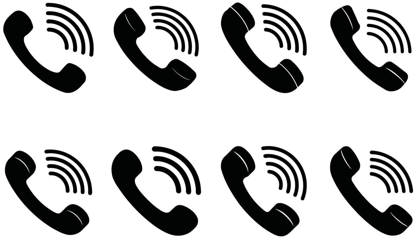 Eight black telephone handset icons with sound waves call calling vector