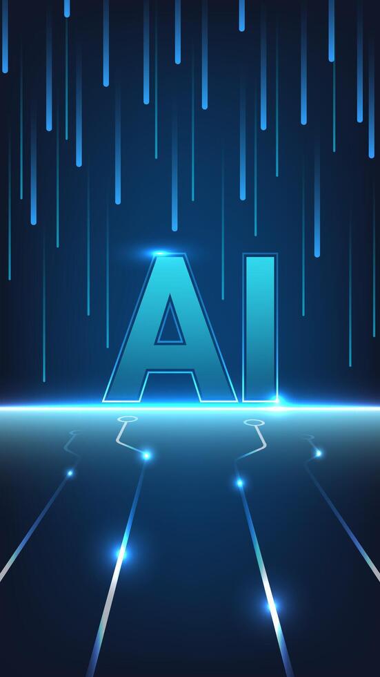 Futuristic AI illustration with blue lights vector