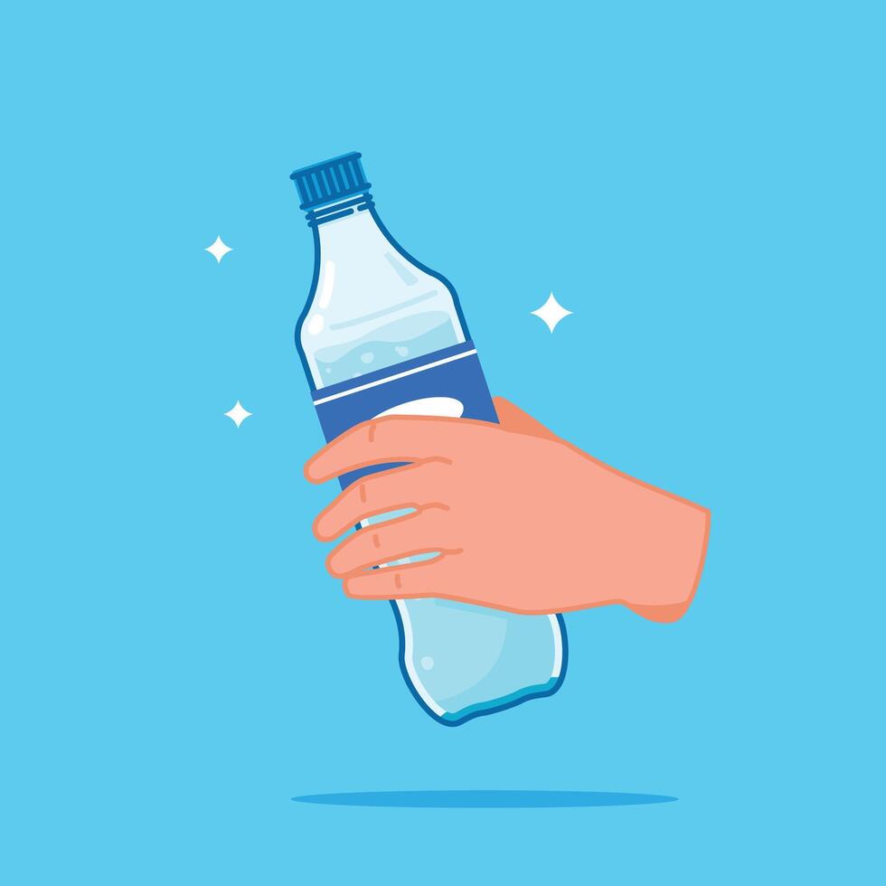 handheld plastic water bottle, healthy blue drinking water packed in standard 600ml capacity vector