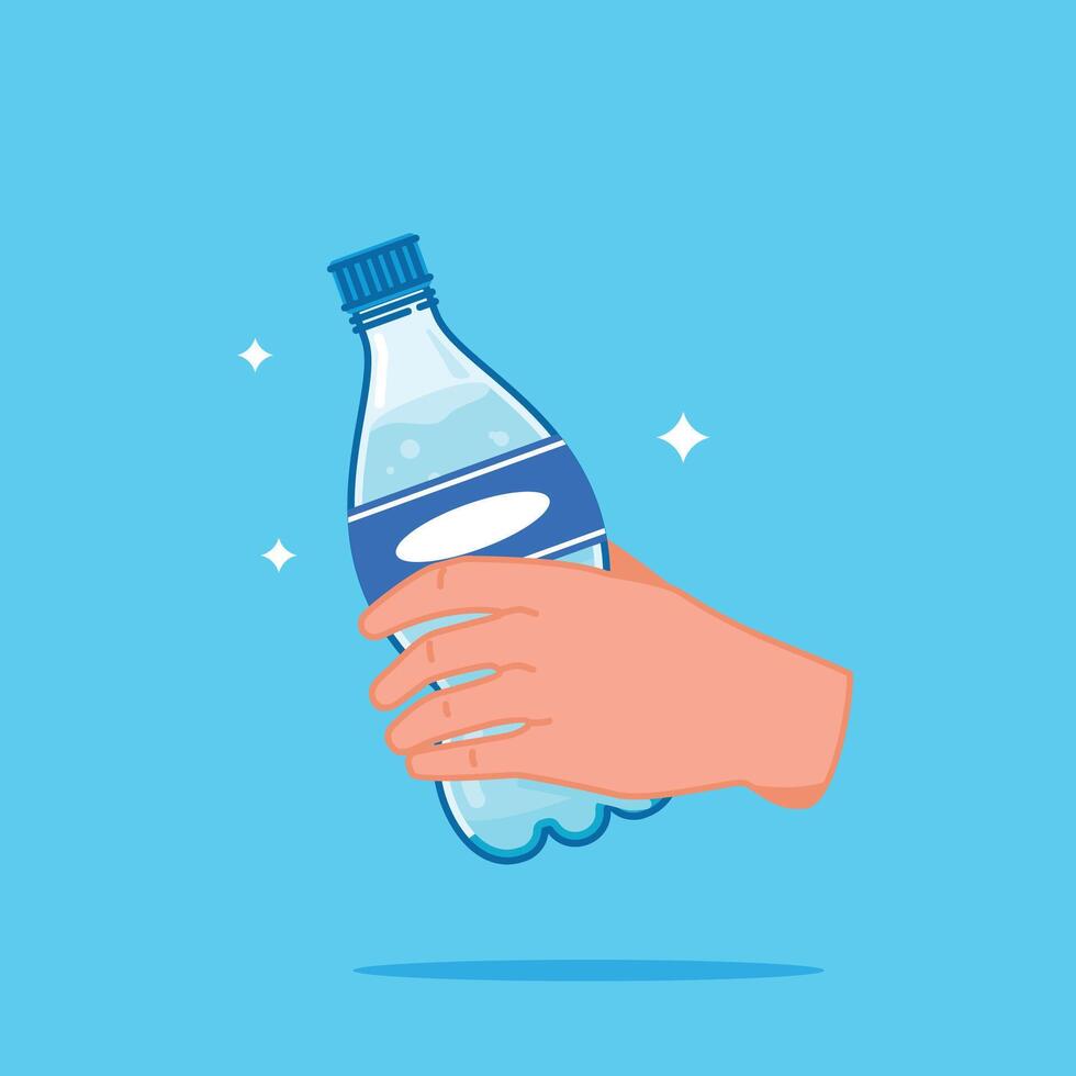 Handheld plastic water bottle, healthy blue drinking water packed in standard 400ml capacity with bottom serrations vector