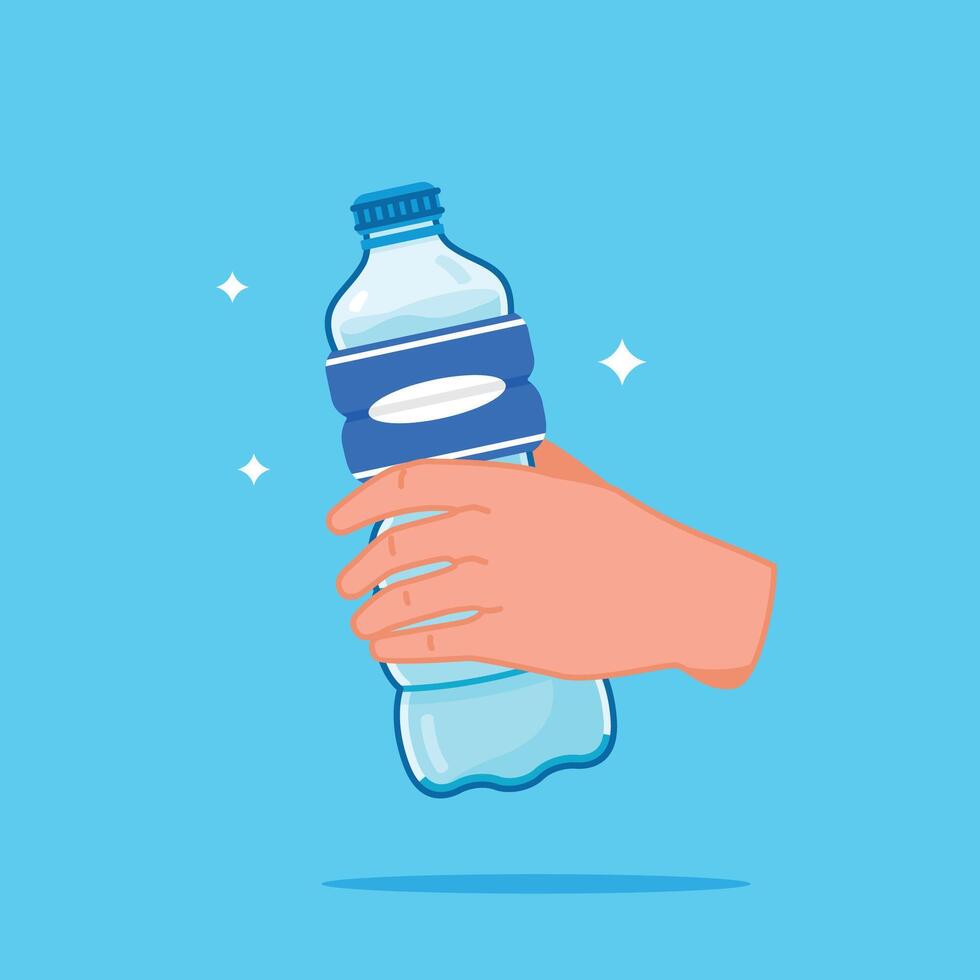 handheld plastic water bottle with lid, healthy blue drinking water packed in 380ml corrugated capacity vector