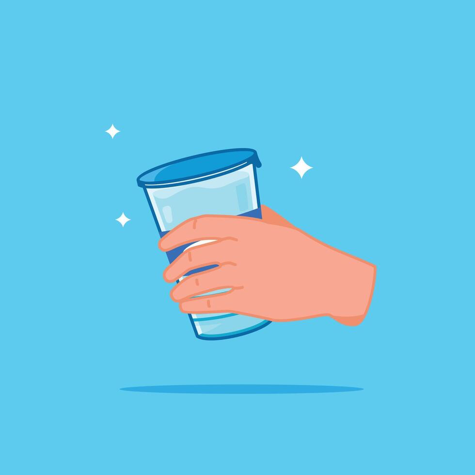 plastic glass water bottle held in hand, healthy blue drinking water packed in single drink capacity vector