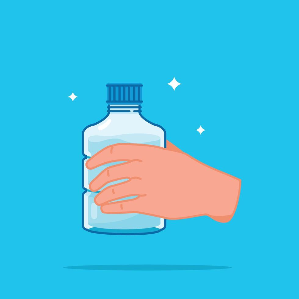 plastic water bottle held in hand, healthy blue drinking water packed in single drink capacity vector
