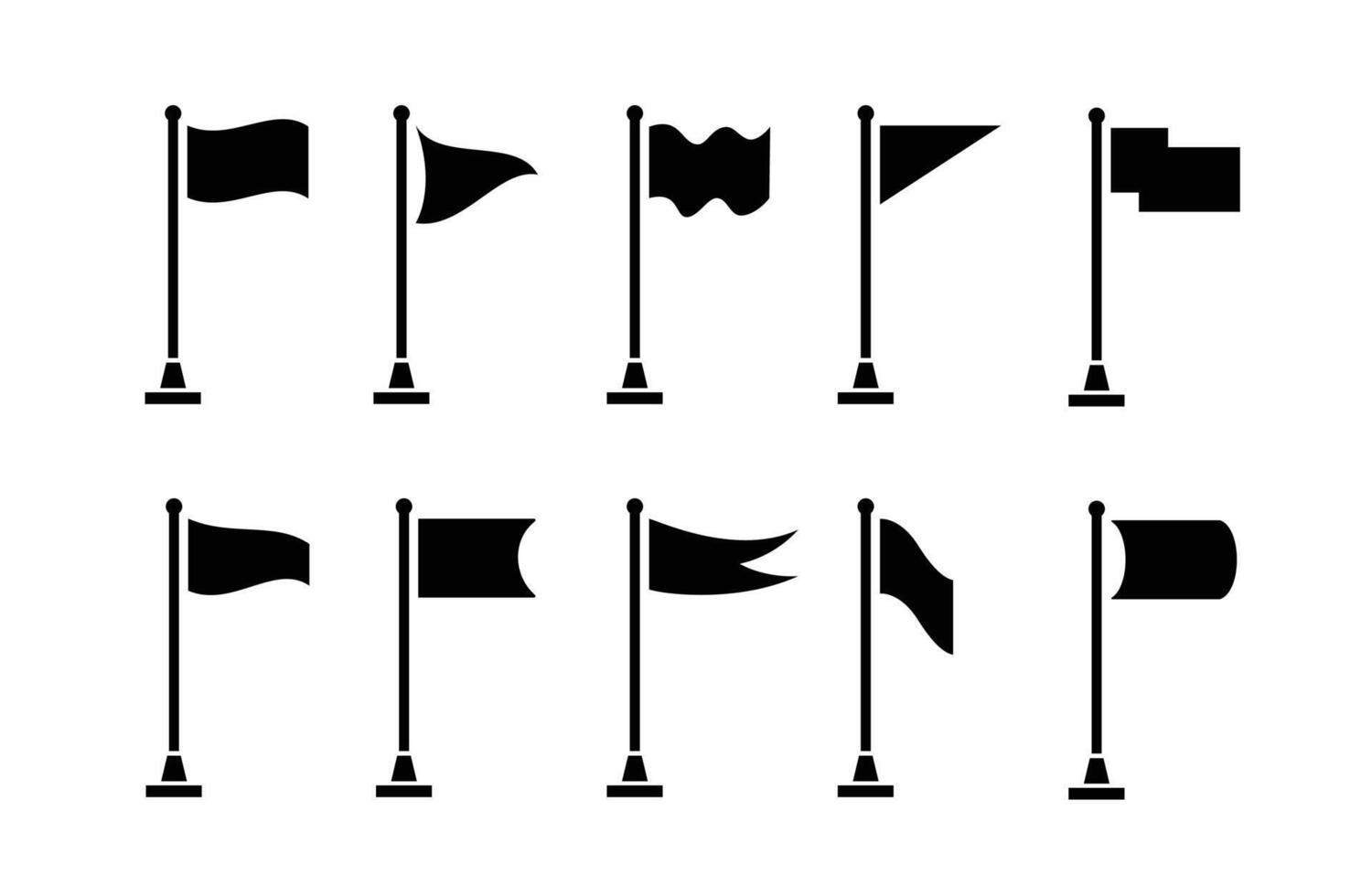 Collection of flag and pennant icons with poles for start, end, banner, location, pin destination map pictograms. part 4 vector