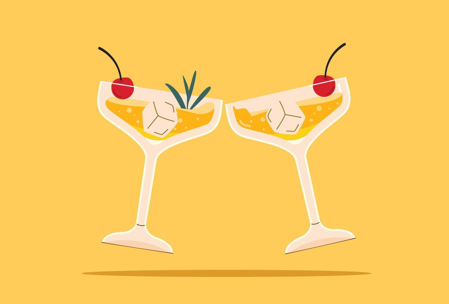 illustration of toasting alcoholic beverage in a Margarita glass. Summer appetizer decorated with berries and citrus vector