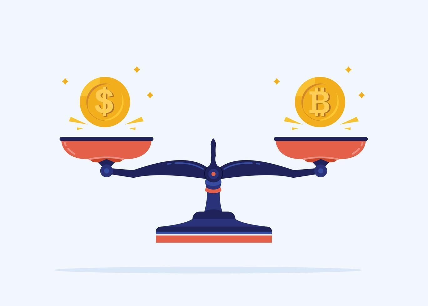 Bitcoin and usd asset balance. The concept of economic scales in coins vector