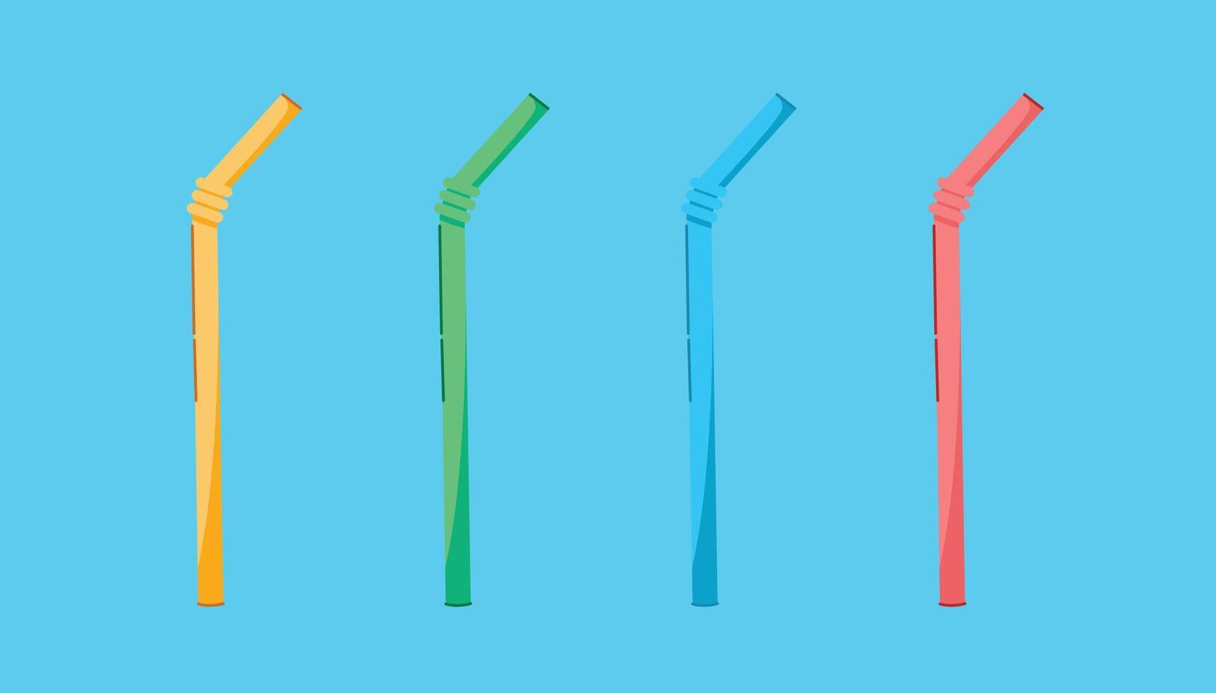 bent straw, single-use plastic utensils, waste. crushed disposable drinkware, beverage accessories, flat illustration of discarded and crushed filters vector