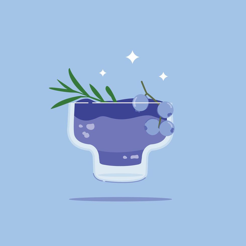 alcoholic berry drink in mini glass. Summer appetizer decorated with rosemary and berries vector