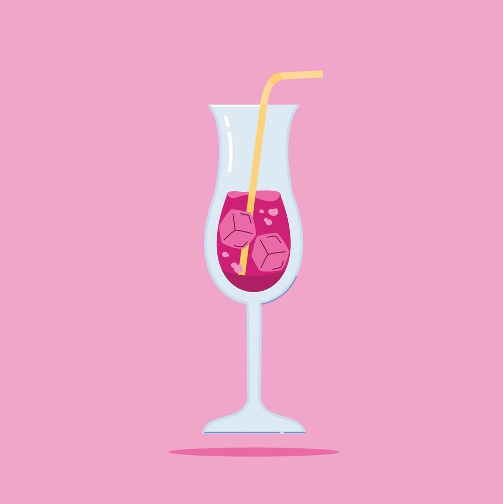 alcoholic beverage in Hurricane Glass. Summer appetizer decorated with straw. Illustration of soft and alcoholic beverages. vector