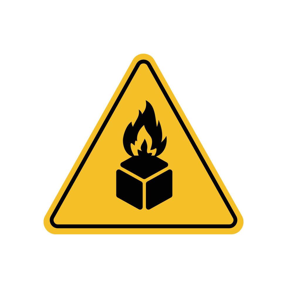 Flammable goods warning sign on yellow triangle board. Emergency sign Suitable for posters and web icons vector