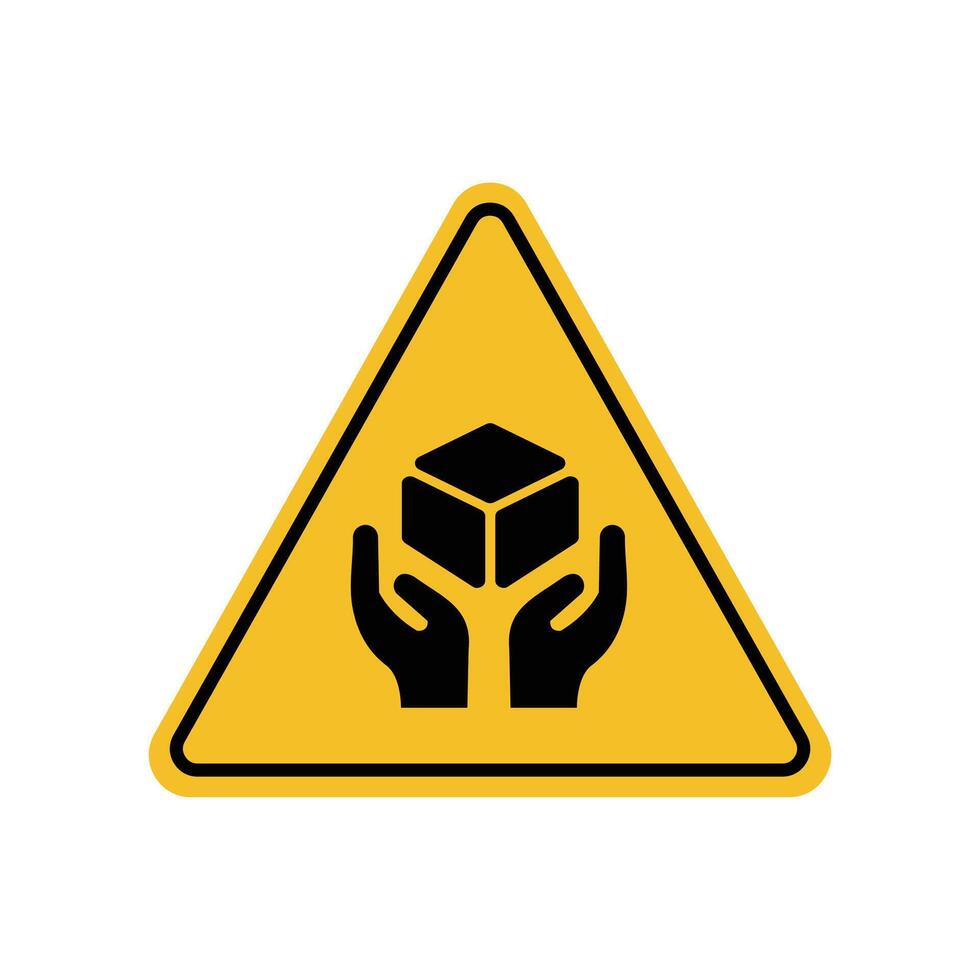 Warning sign carry goods with caution on yellow triangle board. Emergency sign Suitable for posters and web icons vector