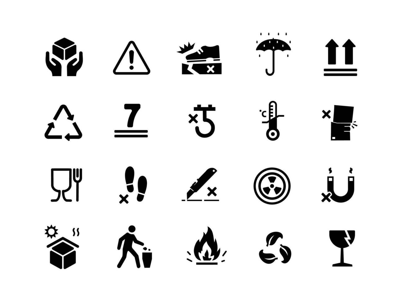 shipping box symbol label set, handle with care. flammable, Fragile Material Warning Suitable for shipping icons etc vector