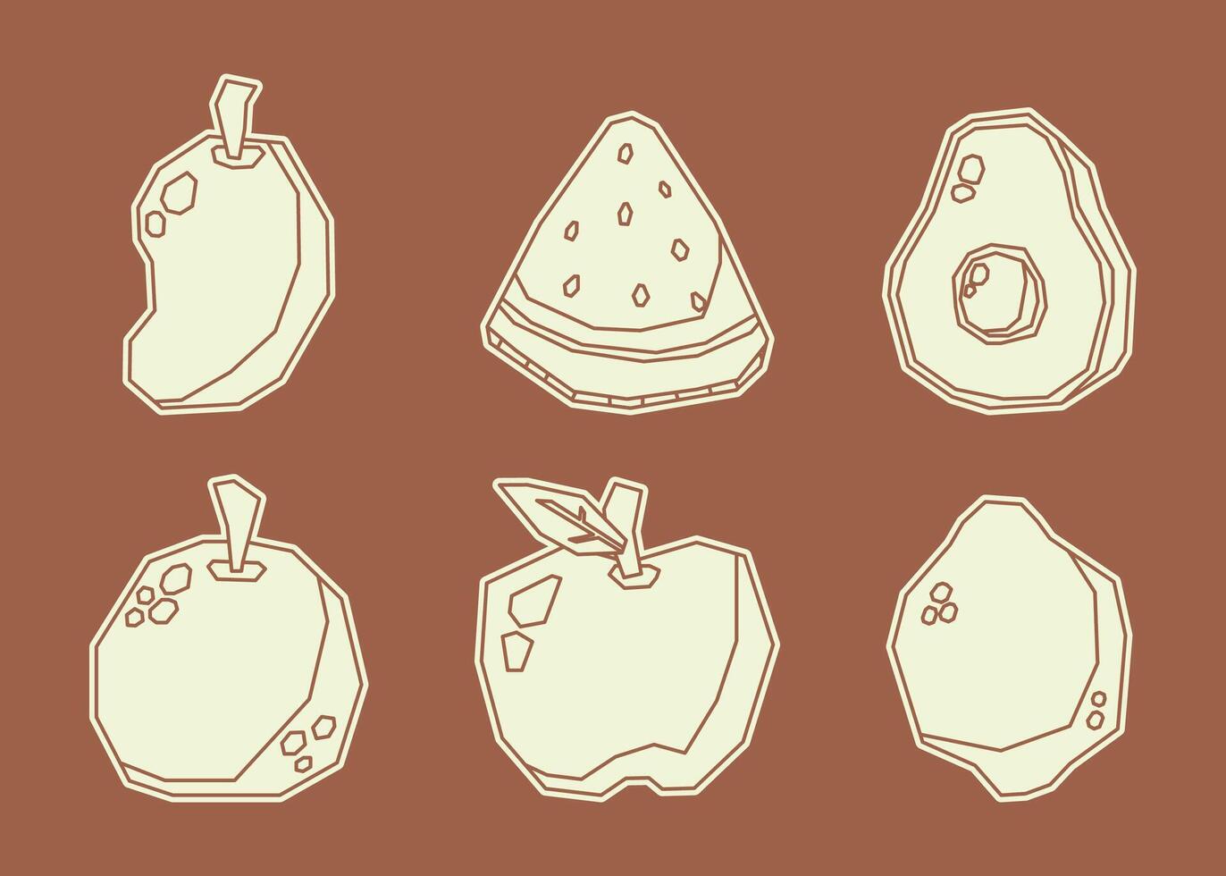 One Color Fruit Sticker Pack with Cutout Style vector