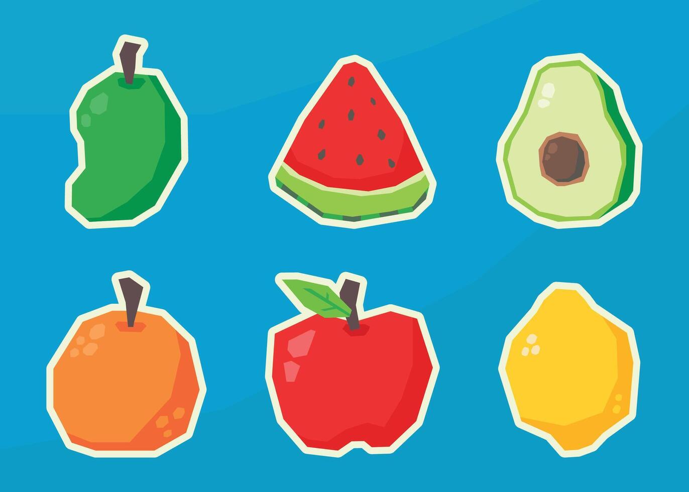 Colorful fruit illustrations on blue background vector