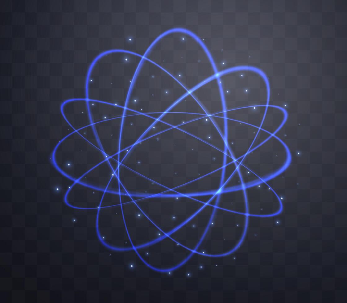 Blue magic fantasy sphere. Crystal ball with glowing sparkles and particles. Energy orb with glow flare light effect. Isolated on dark background. illustration. vector