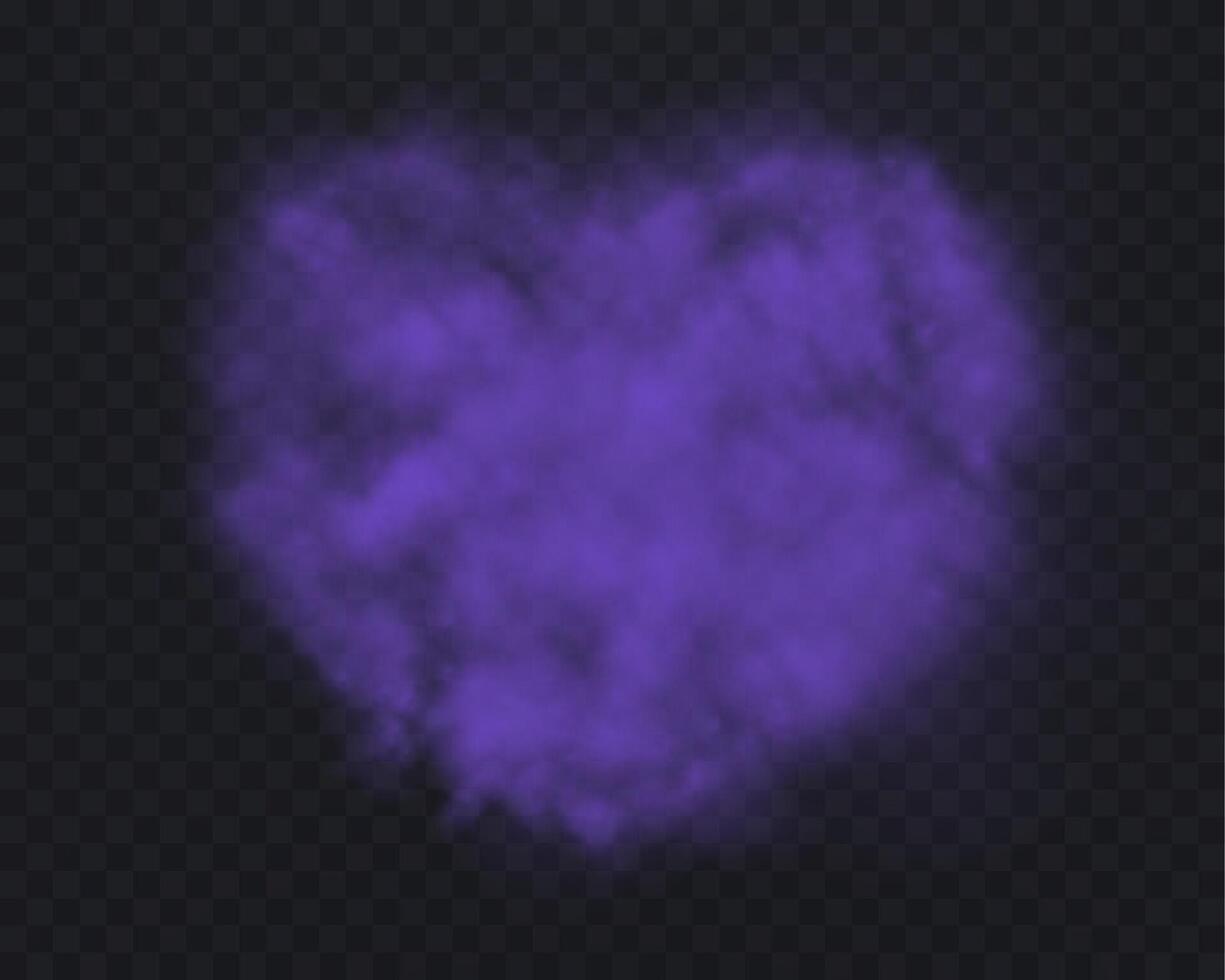 Realistic purple smoke heart or haze on a dark background. Magic fog, vapor. illustration. vector