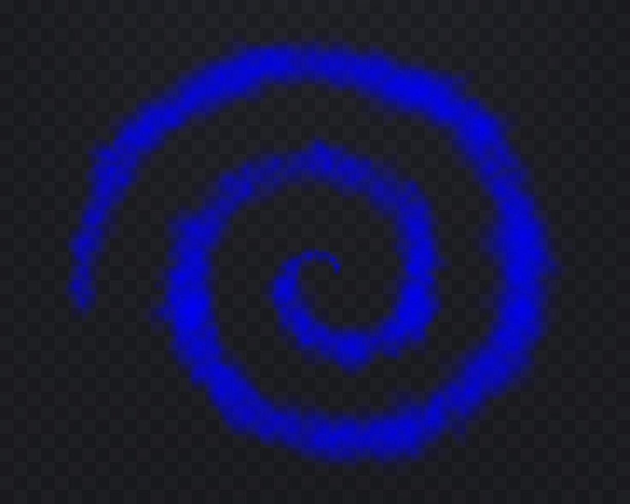 Realistic blue spiral smoke or haze, overlay effect on a dark background. Circular magic fog, vapor. Abstract illustration vector