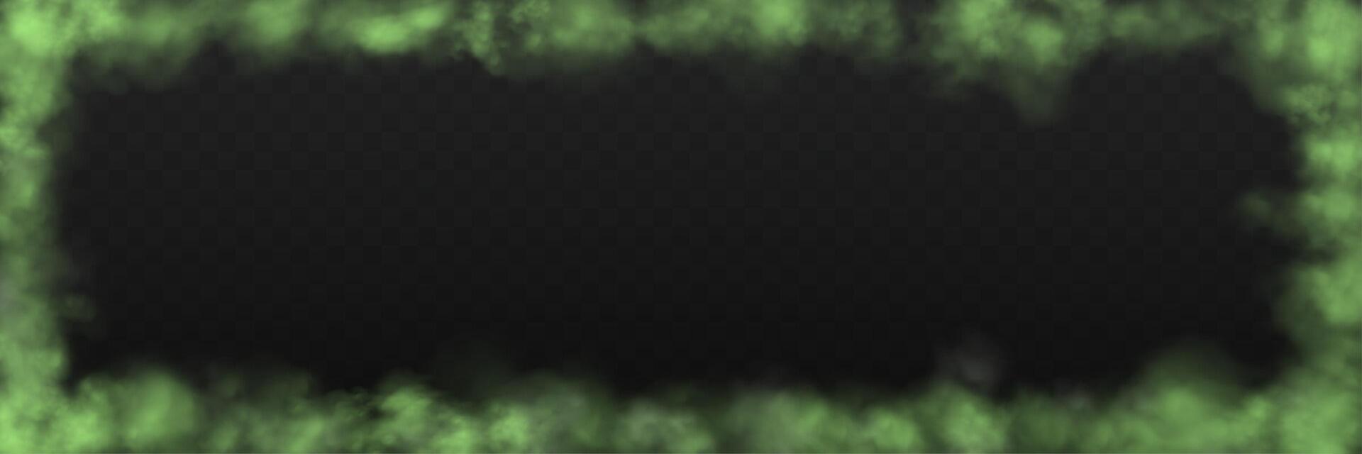 Realistic green smoke or haze frame, overlay effect on a dark background. Hot fire and flame, magic fog, vapor. Abstract illustration vector