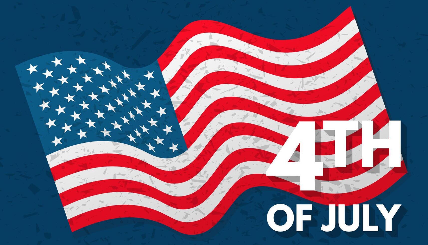 4th July, USA independence day banner template with American national flag on navy blue grunge background. illustration. vector