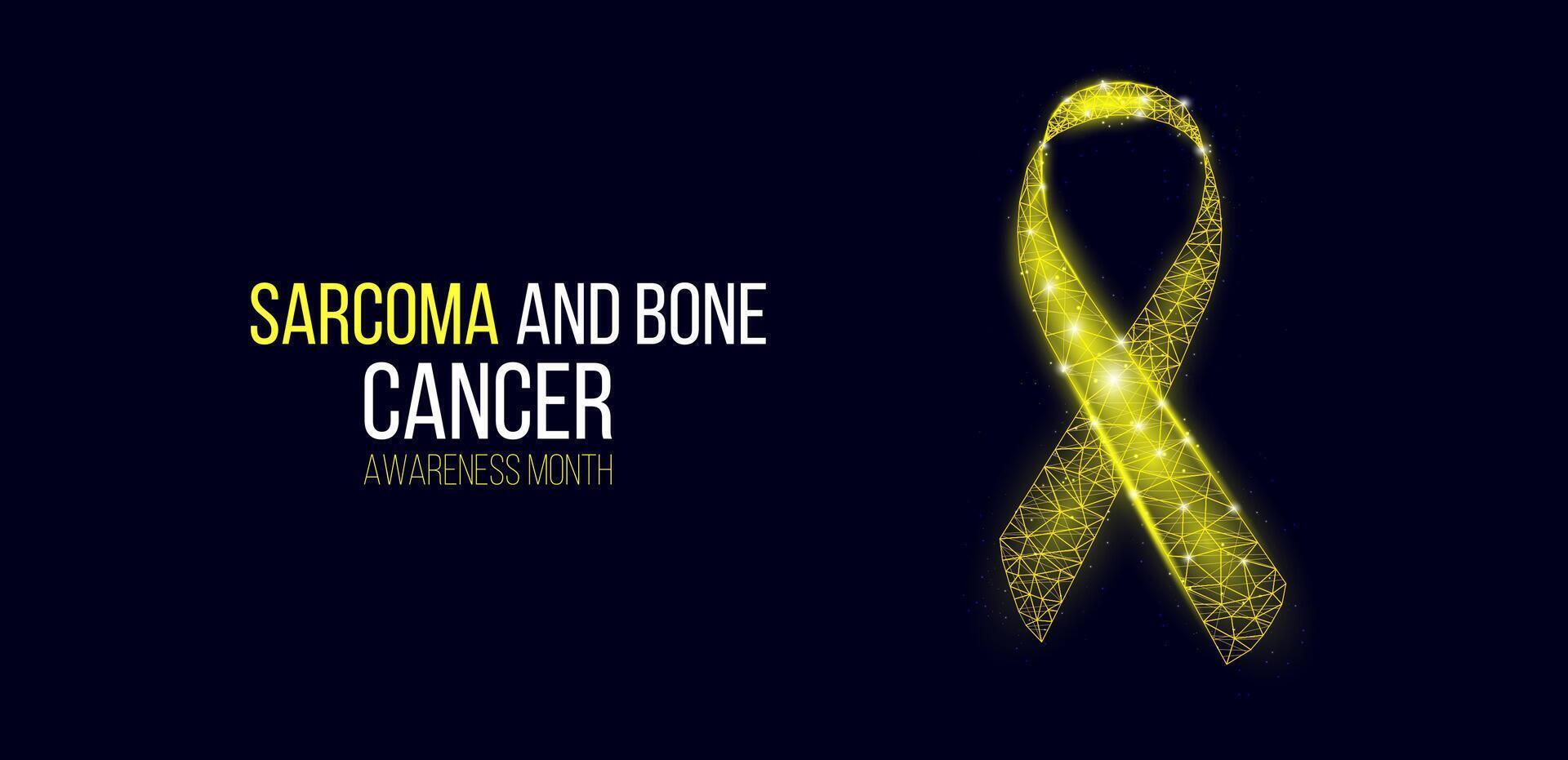 Sarcoma and bone cancer awareness month concept. Banner template with glowing low poly yellow ribbon. Wireframe modern abstract background. illustration. vector