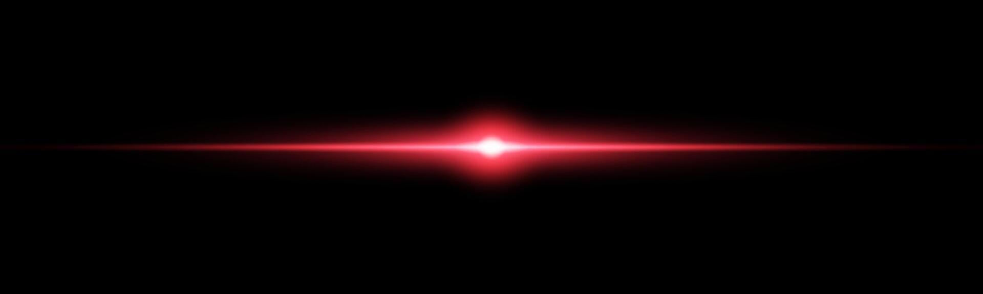 Red horizontal laser beam. Light lensflare. Red glow flare light effect vector