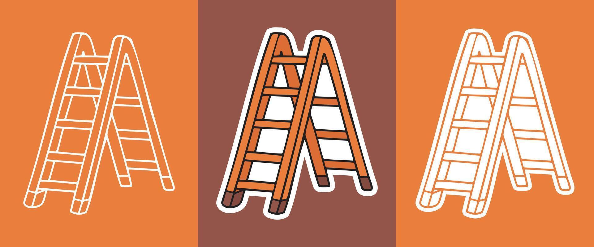Three types of Cartoon Style Sticker of Ladder vector