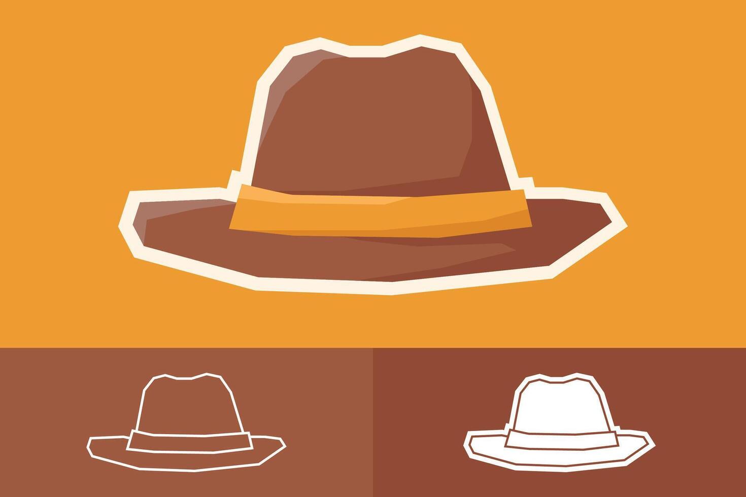 Flat Color Fedora Hat Sticker Set with Cutout Style vector