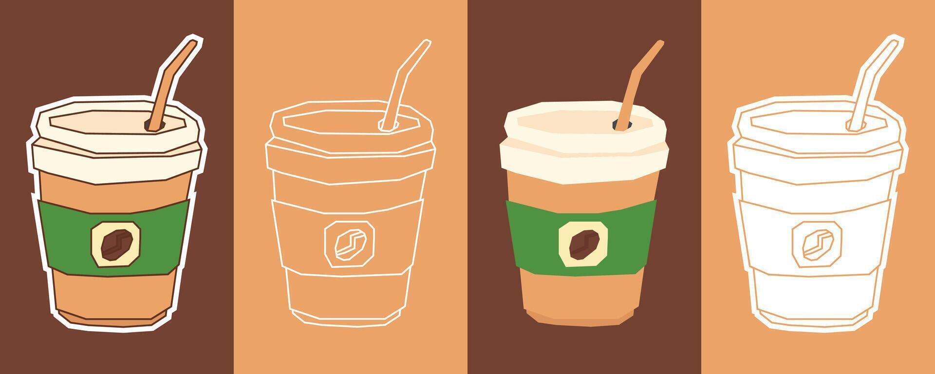 Takeaway Coffee Cup Sticker Set in Four Styles vector