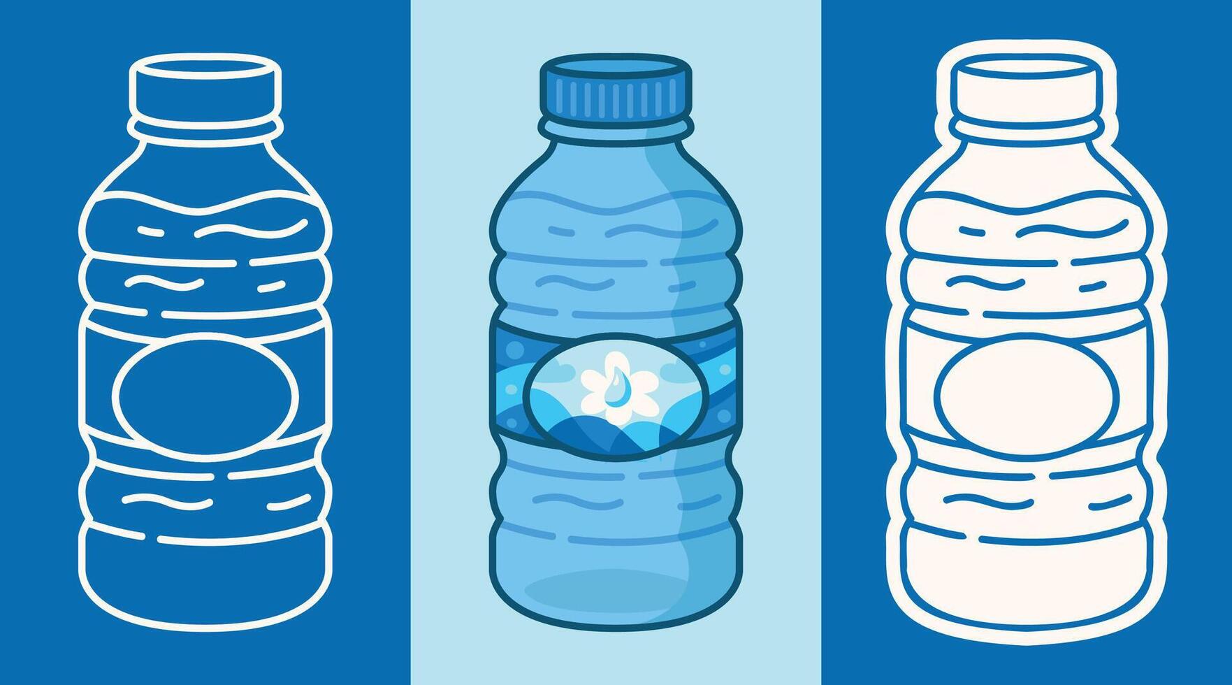 Three Types of Cartoon Style Sticker of Plastic Water Bottles vector