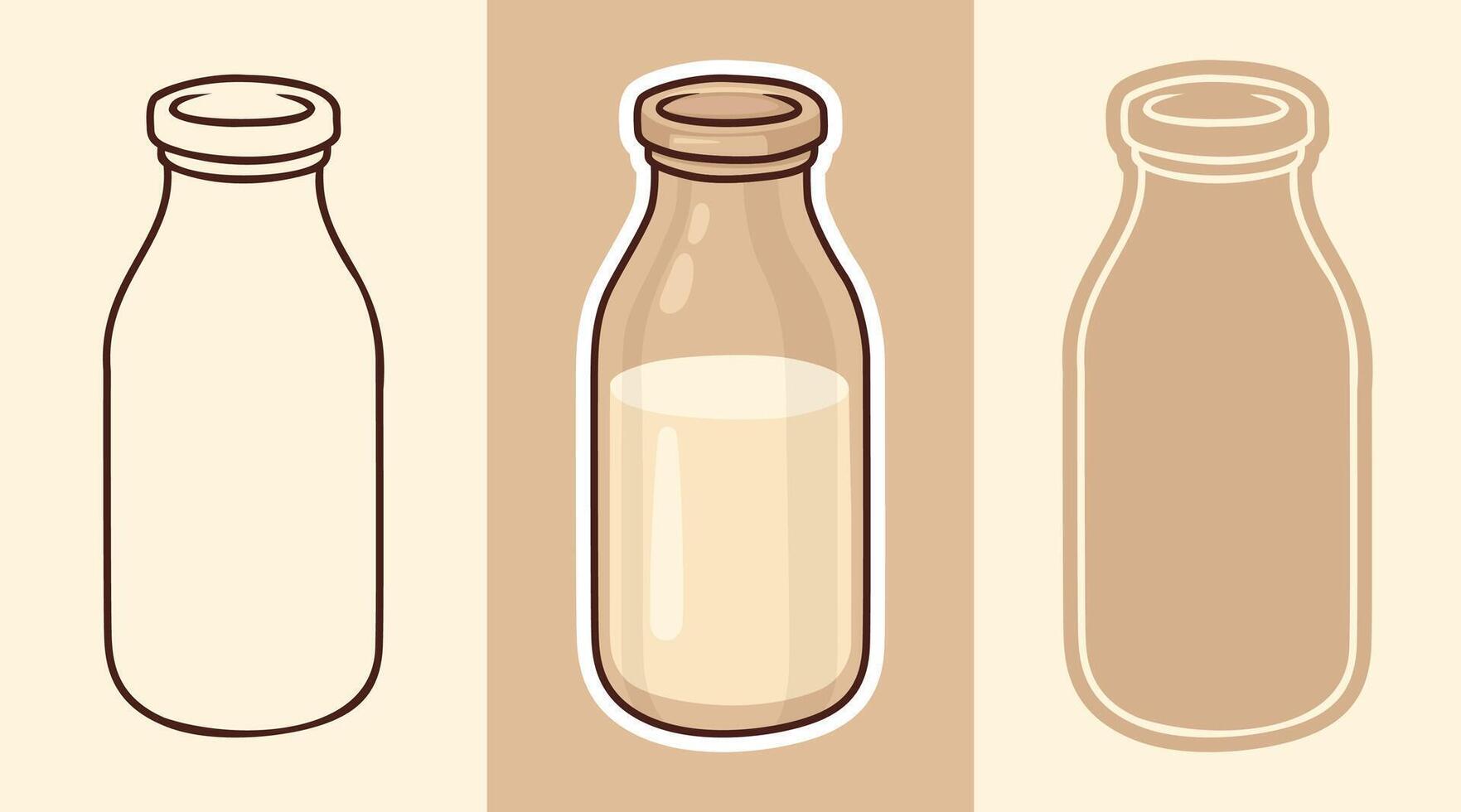 Three Types of Cartoon Style Sticker of Milk Bottles vector