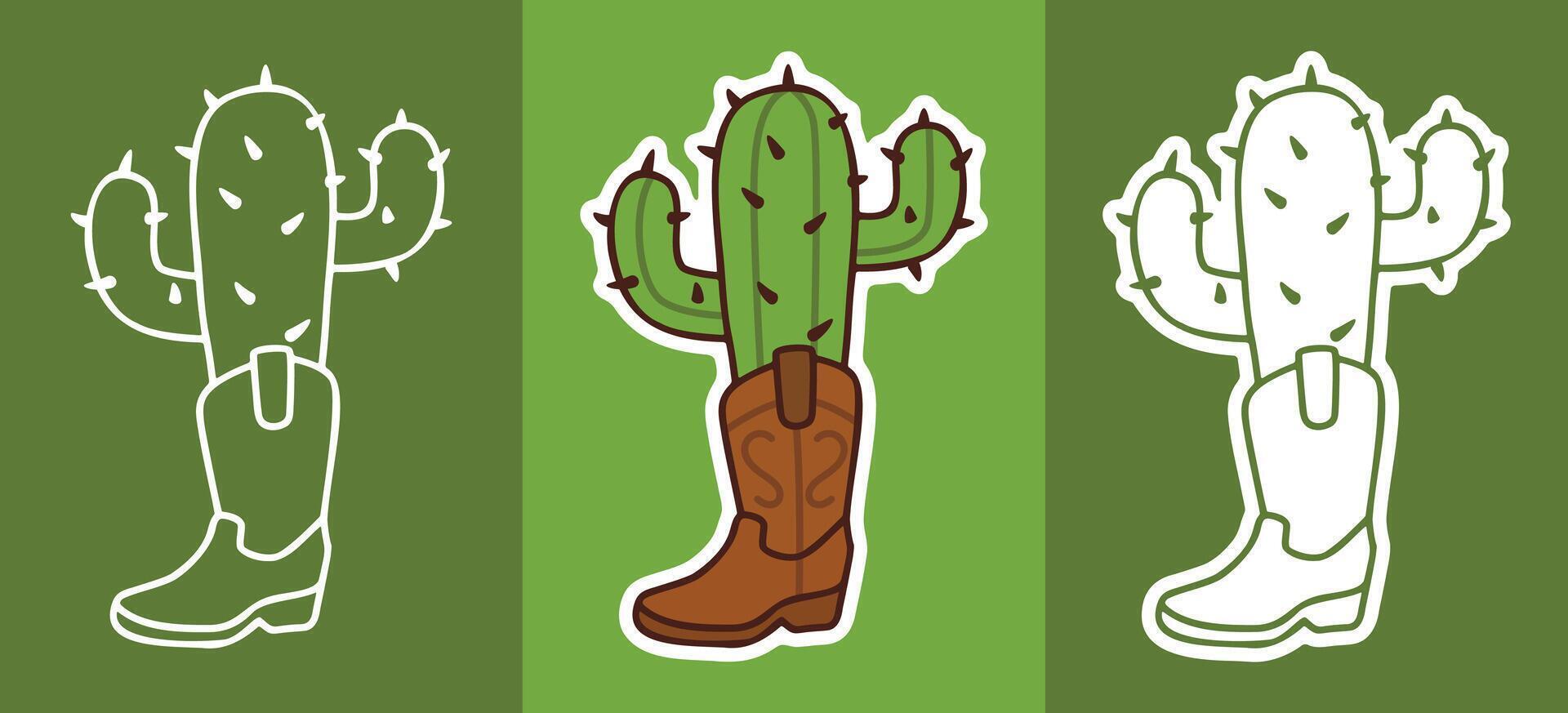 Three Types of Cartoon Style Sticker of Cowboy Inside the Boots vector