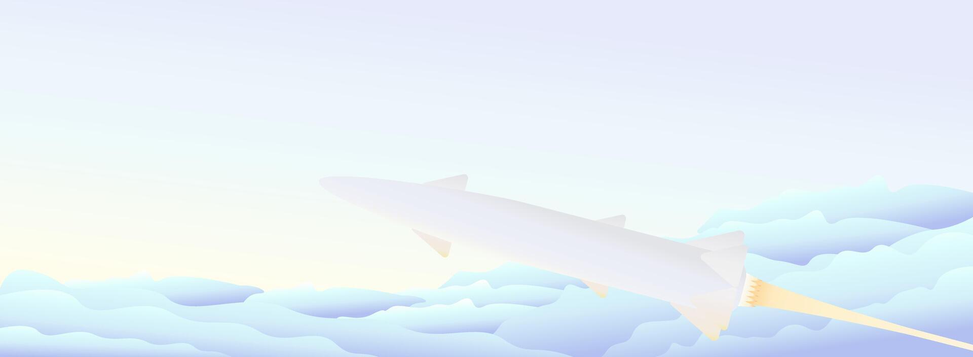 Single Rocket missile in the sky. Illustration of modern war, cloudy morning sky and ballistic missile attack. World war vector