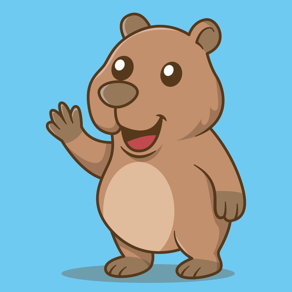Cartoon Illustration of a Waving Capybara vector