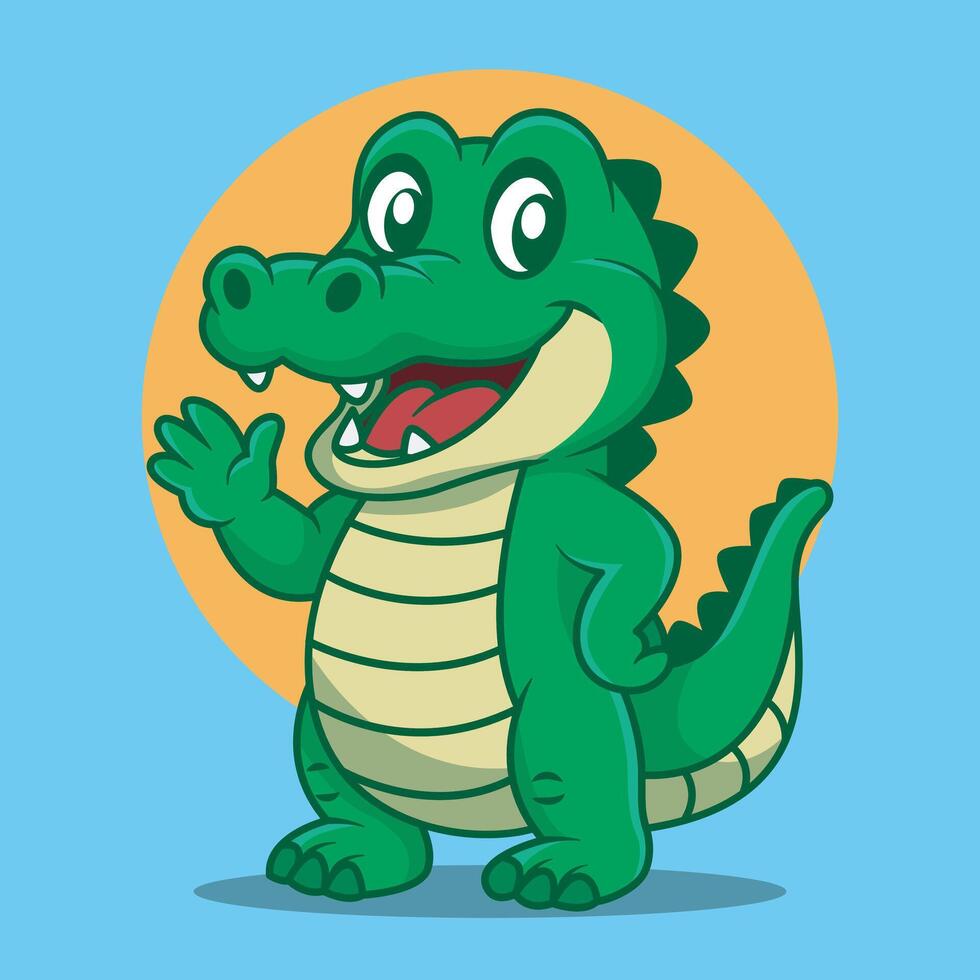 Cartoon Illustration of a Friendly Crocodile Waving vector