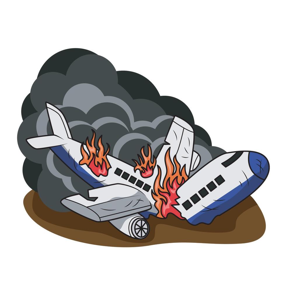 Illustration of Burning Airplane Crash vector