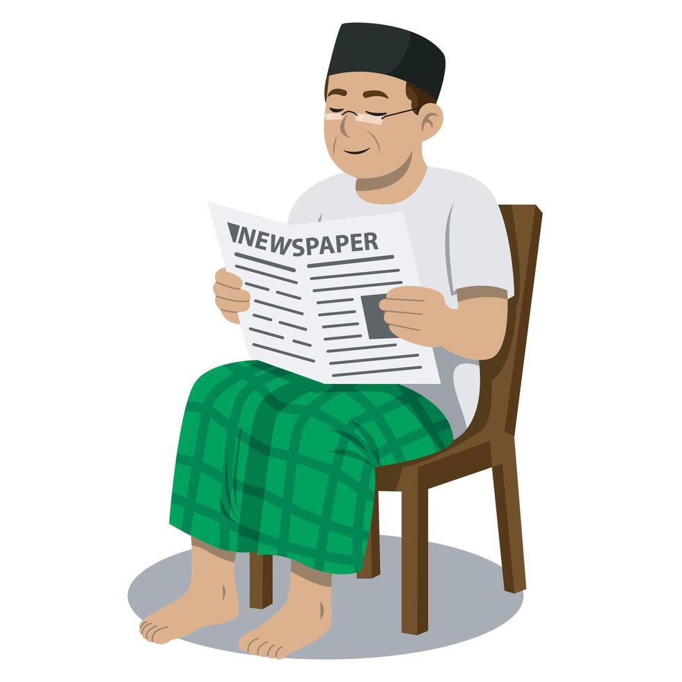Illustration of Muslim Man Reading Newspaper vector