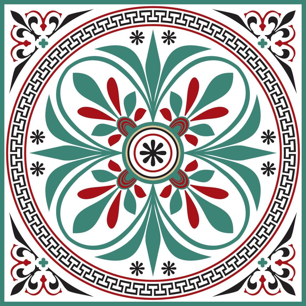 colored classic Greek square ornament. Rectangle of Ancient Greece and Roman Empire. Byzantine painting floors and ceiling vector