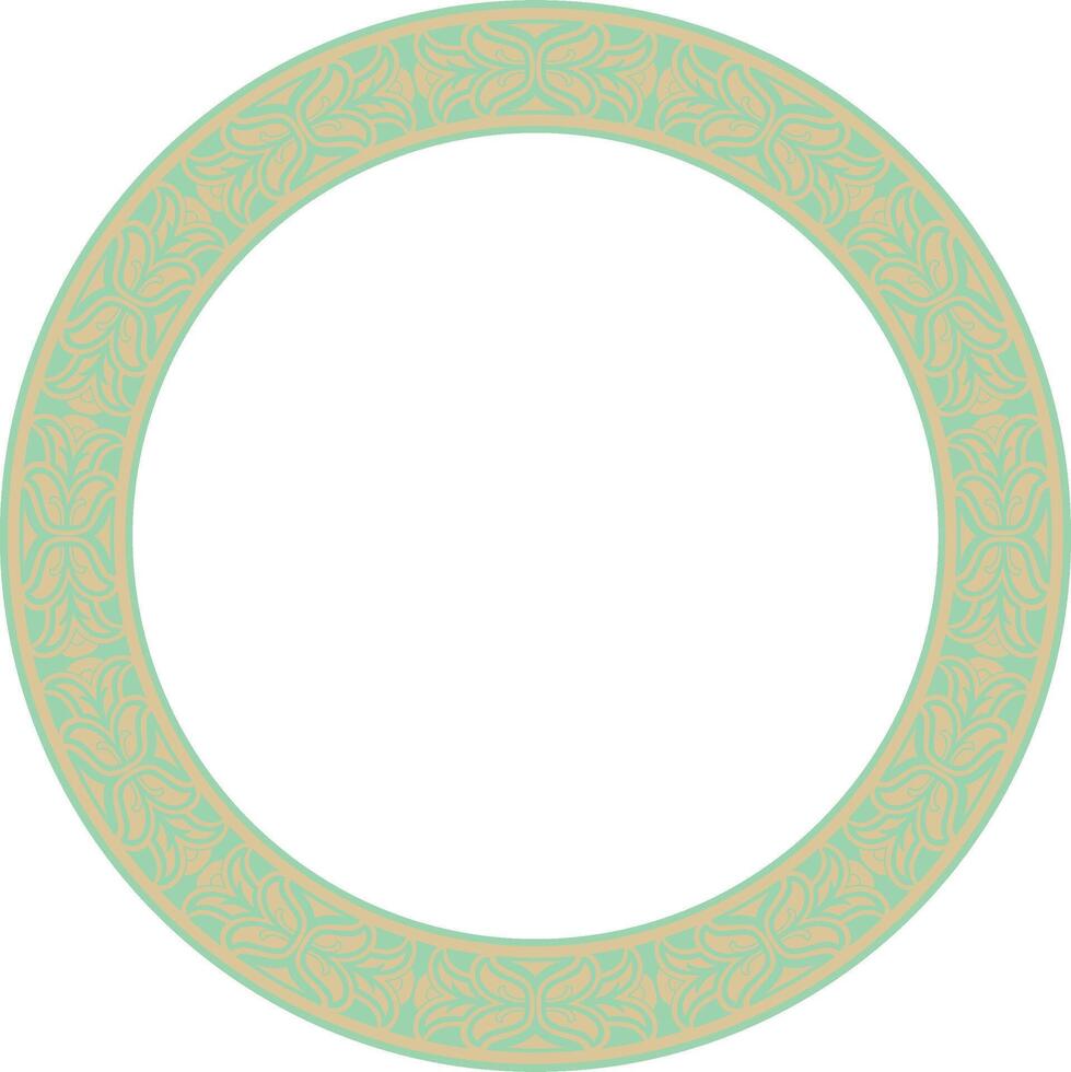 round European gold with green ornament. Endless pattern, circle, ring of the Middle Ages. Revival border. vector