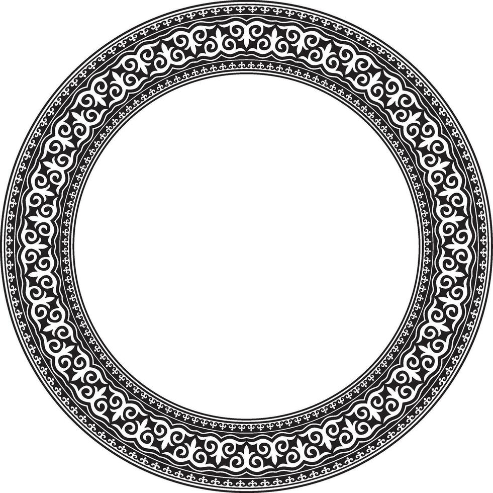 black monochrome round Kazakh national ornament. Ethnic pattern of the peoples Great Steppe, vector