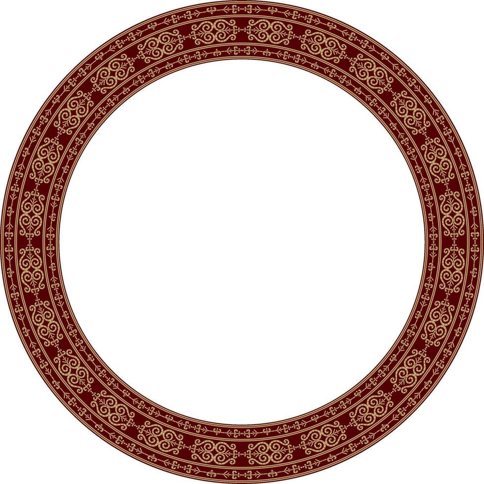 golden and red round Yakut ornament. Endless circle, border, frame of the northern Far East. vector