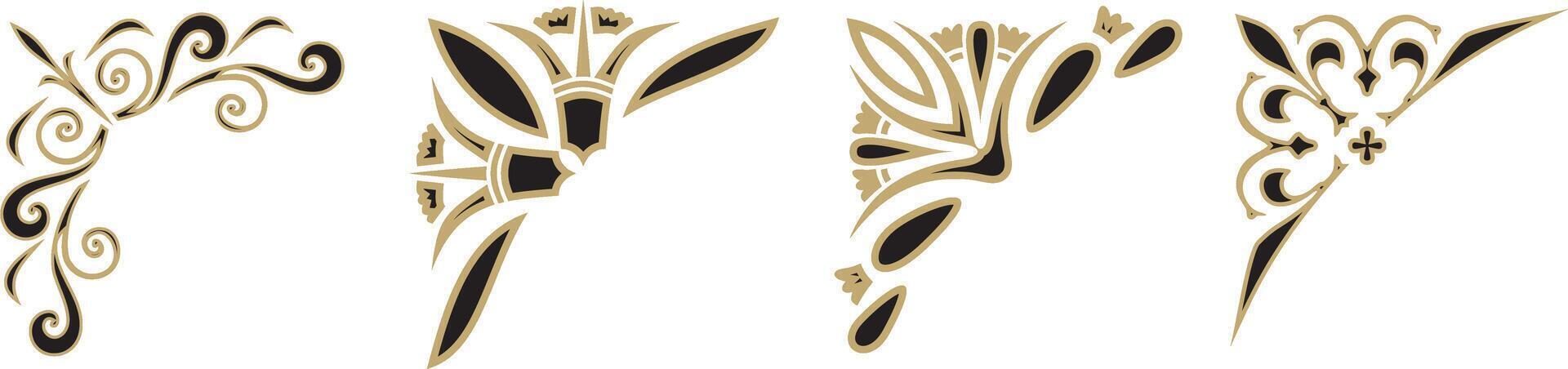 Classic Greek gold and black corner ornament. pattern, ancient Hellenic triangle. European border. vector