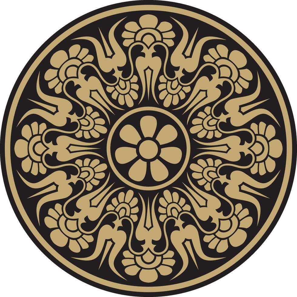 gold with black classic Greek round ornament. Circle of Ancient Greece and the Roman Empire. Byzantine painting of walls, floors and ceilings. Decoration European palaces. vector