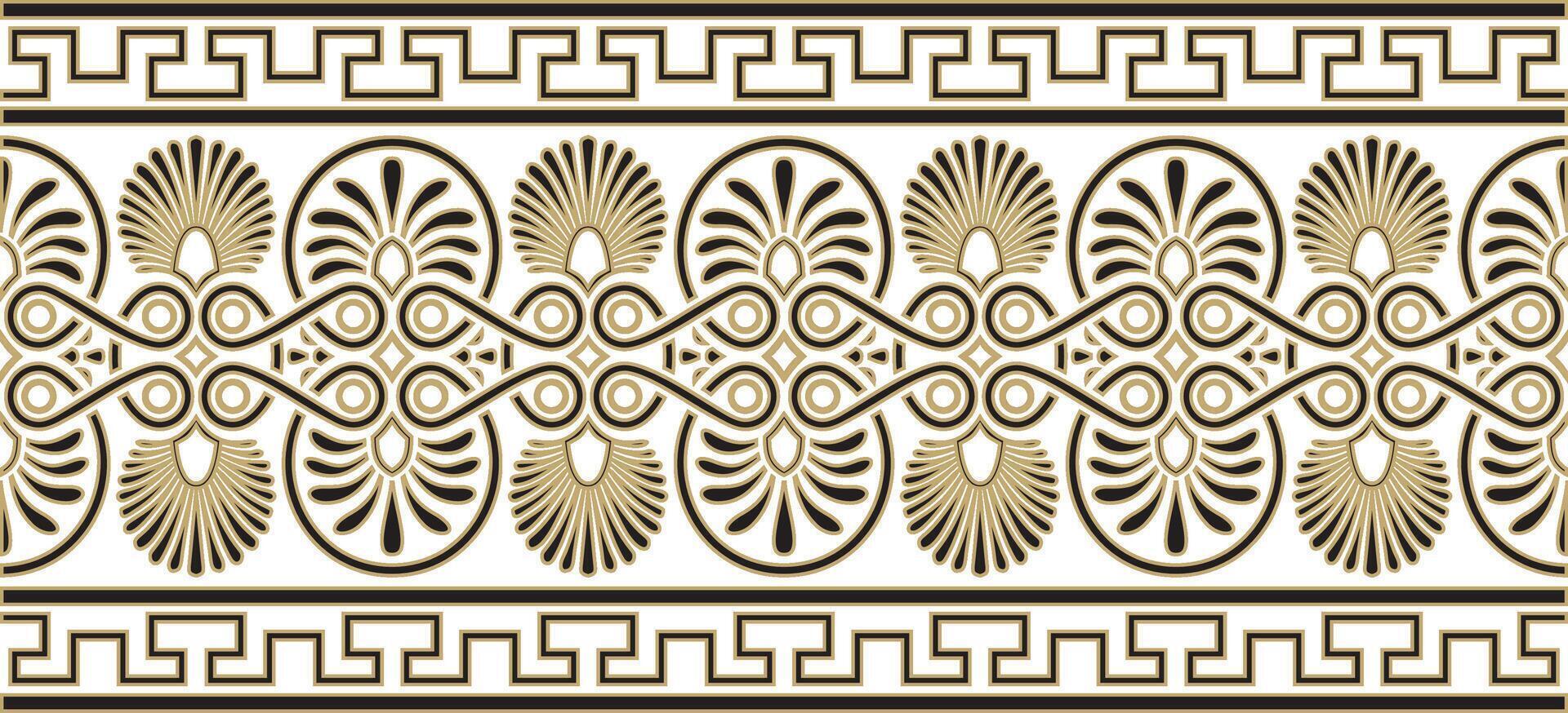 gold and black classic seamless european national ornament. Ethnic pattern of the Romanesque peoples. Border, frame of ancient greece, roman empire vector