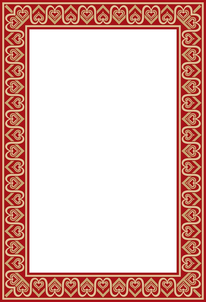 square European gold with red ornament. Rectangular pattern, circle, ring of the Middle Ages. Revival border. Decor of palaces and churches. vector