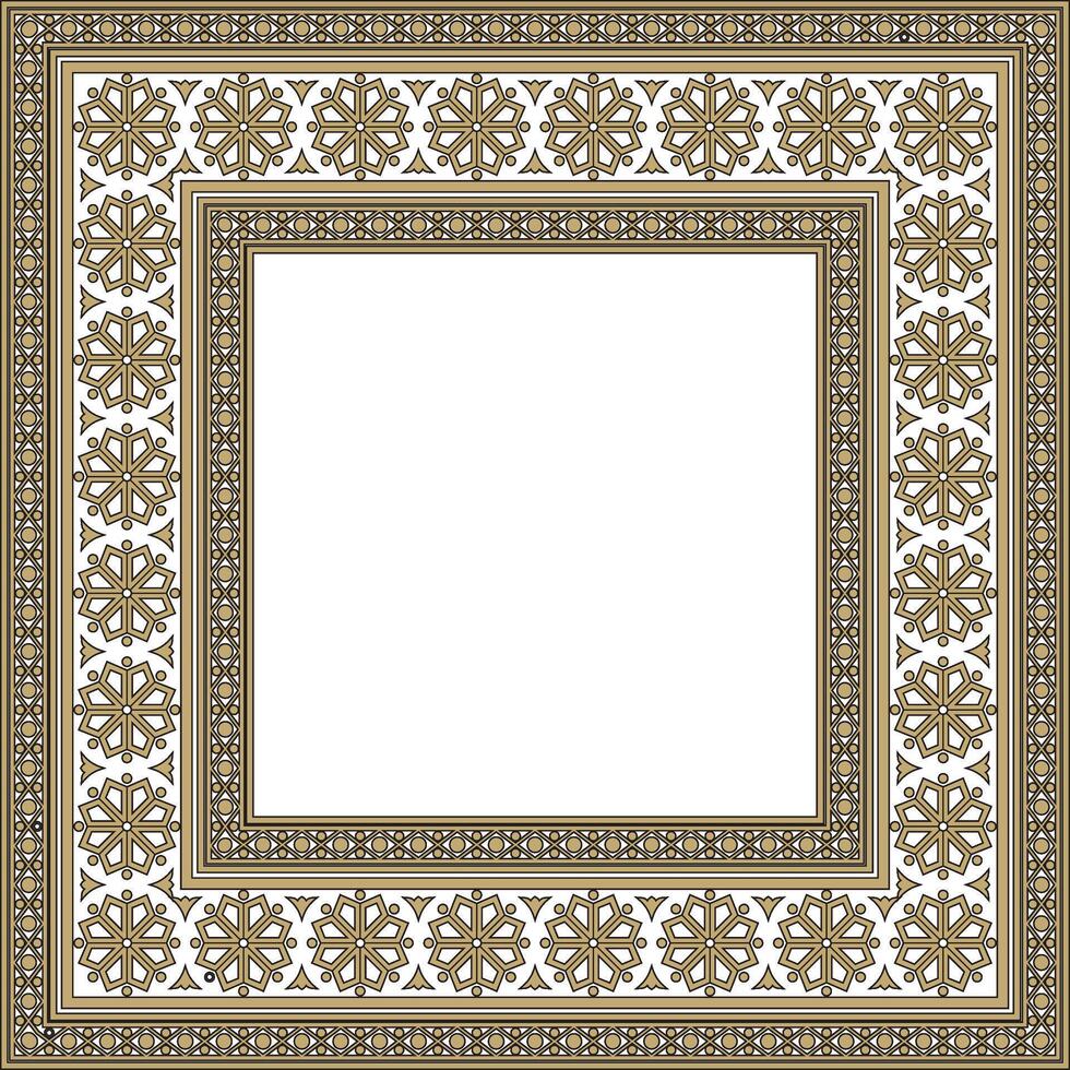 square gold and black ancient Russian ornament. Slavic rectangle, border, frame. Paint of the royal chambers. vector